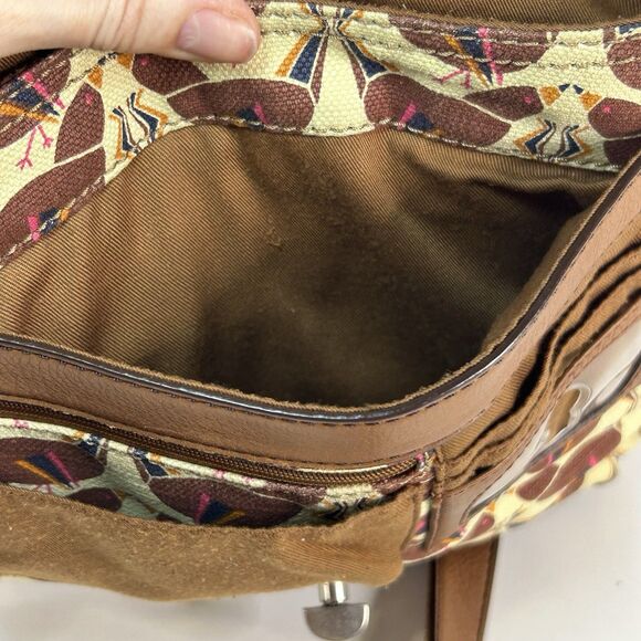 Rare Fossil Vintage Bird Print Canvas Messenger Turn Lock Bag Handle Crossbody - Picture 12 of 12